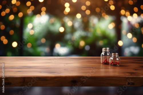 Empty wooden table for product showcase, ai generated