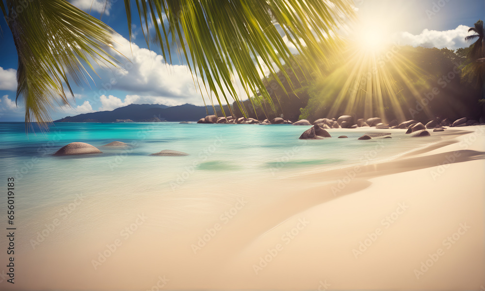 Idyllic beach with palm trees, perfect for a vacation