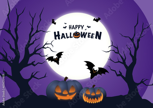 Halloween Promotion Poster or banner template.Halloween night, halloween elements. Website spooky or banner template.