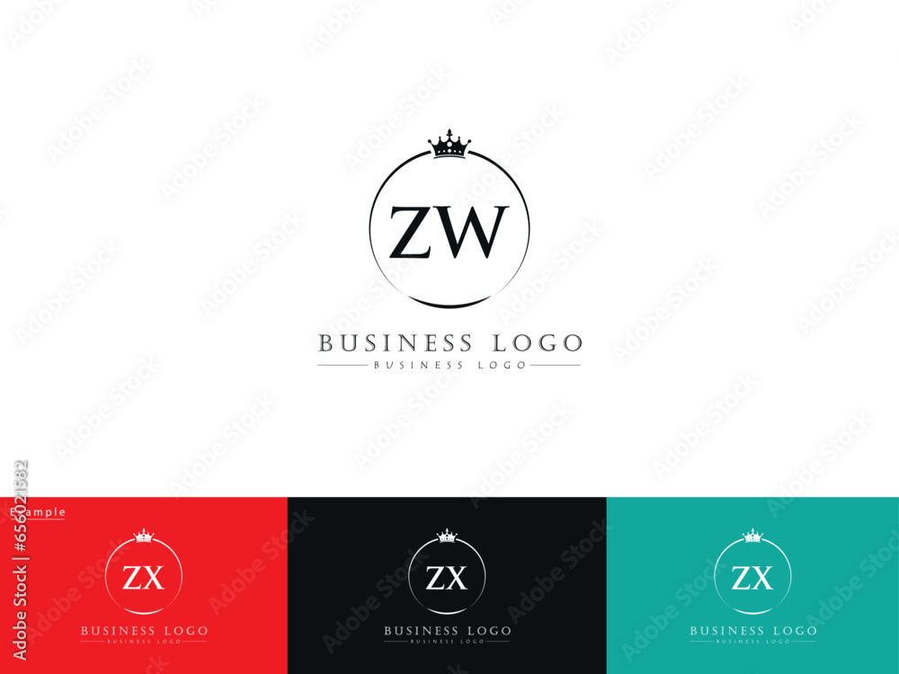 Initial Luxury Zw Logo, Royal Zw wz Modern Crown Logo For Your Brand - obrazy, fototapety, plakaty 