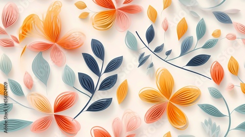 Abstract papercraft-art botanical illustration. Hand drawn pattern with natural simple design. Contemporary style illustration created by Generative AI , can be used as a repetitive tiled pattern.