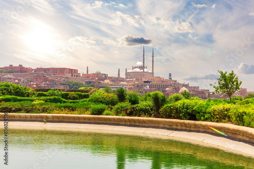 Obraz na płótnie Wonderful Al-Azhar Park and view on the famous Citadel of Cairo, Egypt w salonie