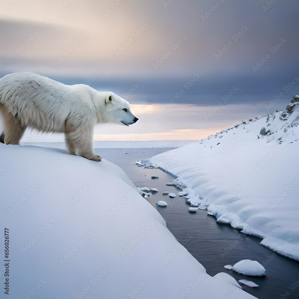Polar bear trying to cross the water Polar bear trying to cross the water