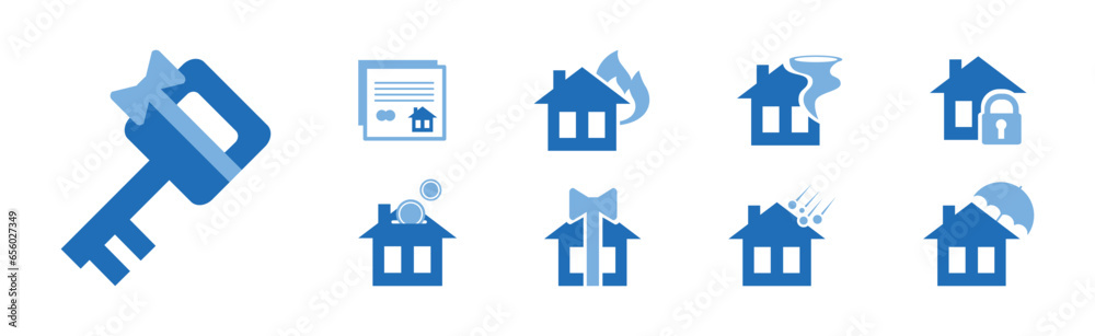 House and Property Insurance Blue Flat Icon Vector Set House and Property Insurance Blue Flat Icon Vector Set