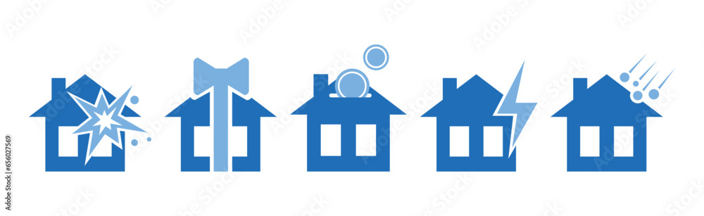 House and Property Insurance Blue Flat Icon Vector Set House and Property Insurance Blue Flat Icon Vector Set
