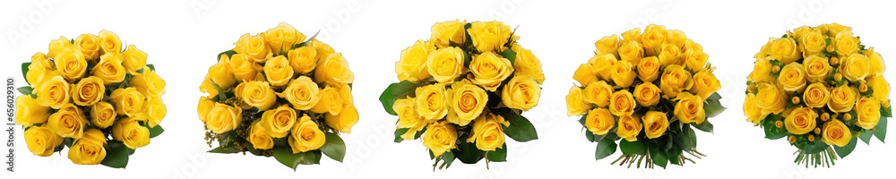 Large flower arrangement or bouquet with many yellow roses isolated on transparent background generative ai Large flower arrangement or bouquet with many yellow roses isolated on transparent background generative ai