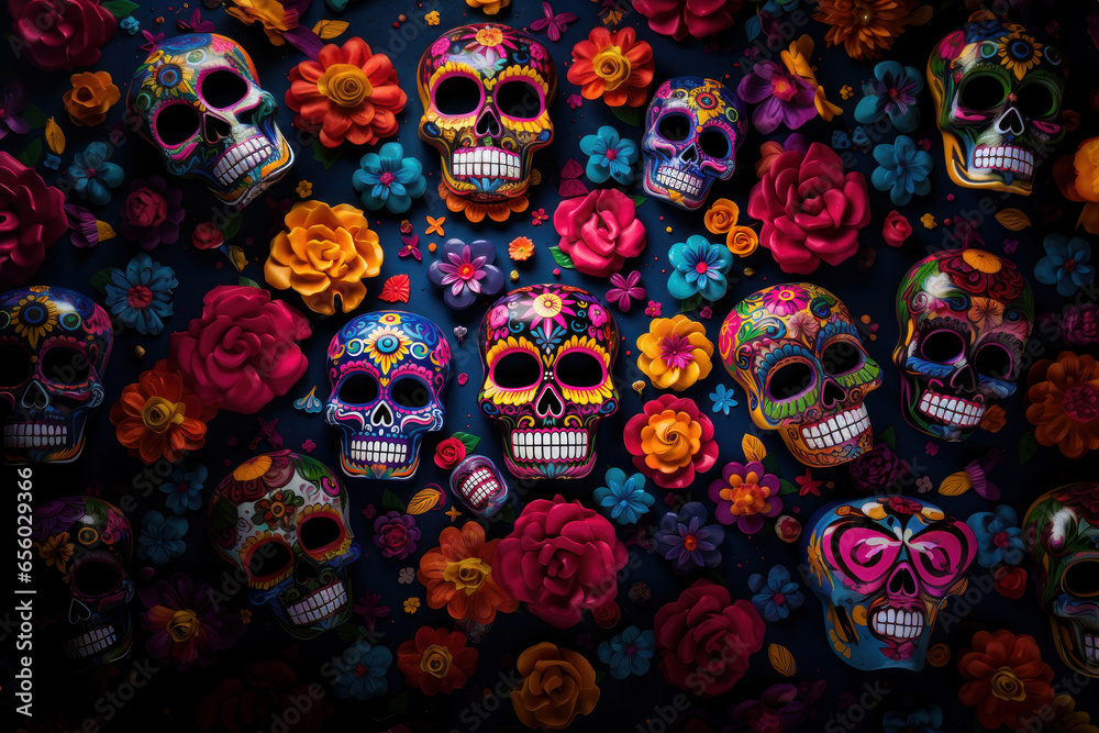 Colorful skull. Day of the dead festival concept. Ai generated. Colorful skull. Day of the dead festival concept. Ai generated.