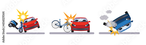 Car Accident on the Road and Traffic Incident Vector Set