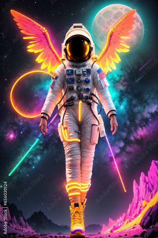 Astronaut in a Futuristic and Vibrantly Twisted Space Scene Astronaut in a Futuristic and Vibrantly Twisted Space Scene