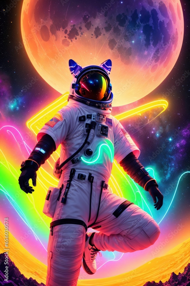 Astronaut in a Futuristic and Vibrantly Twisted Space Scene