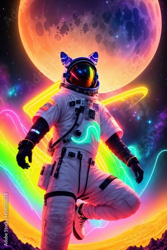 Astronaut in a Futuristic and Vibrantly Twisted Space Scene