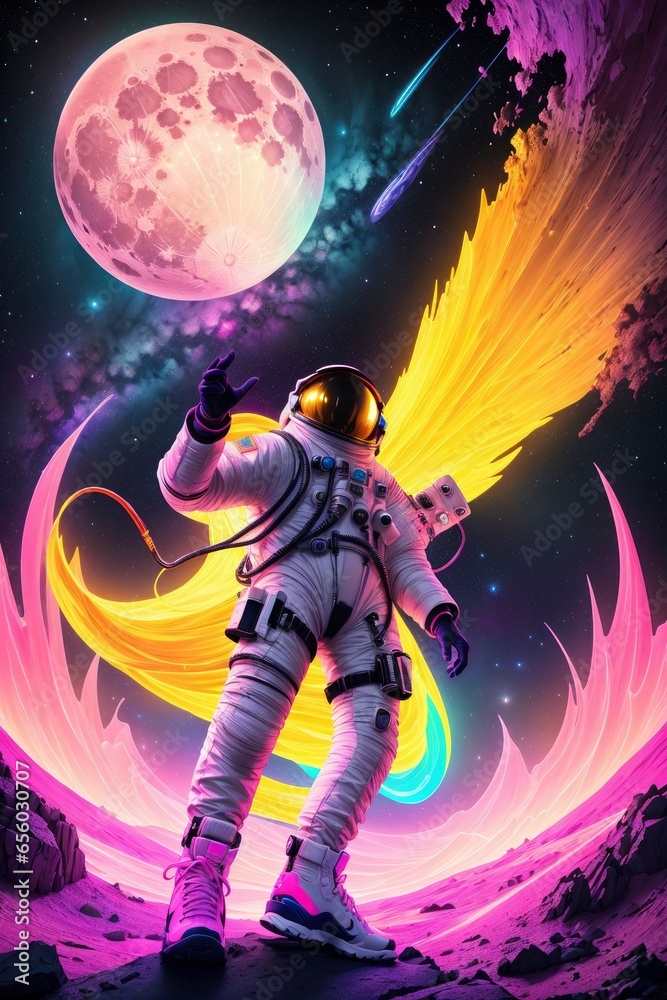 Astronaut in a Futuristic and Vibrantly Twisted Space Scene