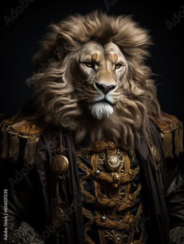 Portrait of a lion in a historical costume of a count © Dinara