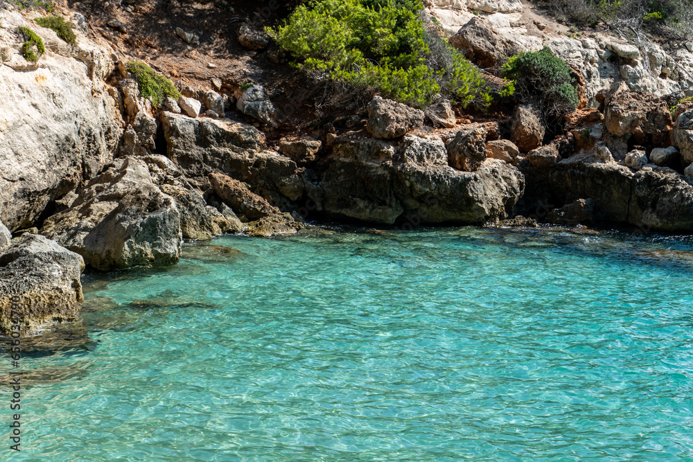 Cala Mitjana e Cala Mitjaneta, two small unspoiled and secluded beach located south of Ciutadella, Menorca.
