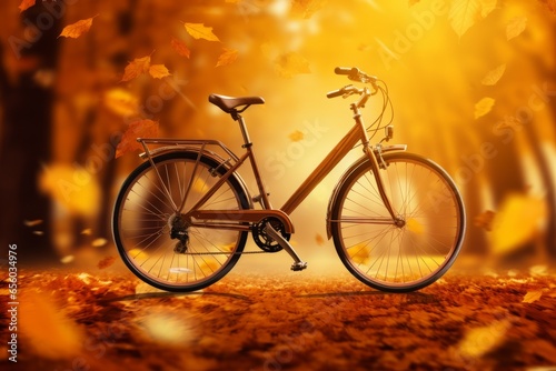 Vintage Bicycle in Motion during Autumn Generative Ai