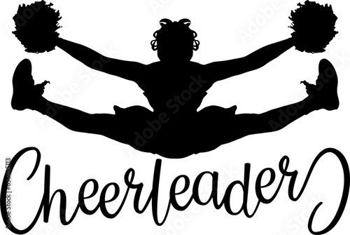 cheerleader silhouette of girl doing a toe touch for college, school or league sports