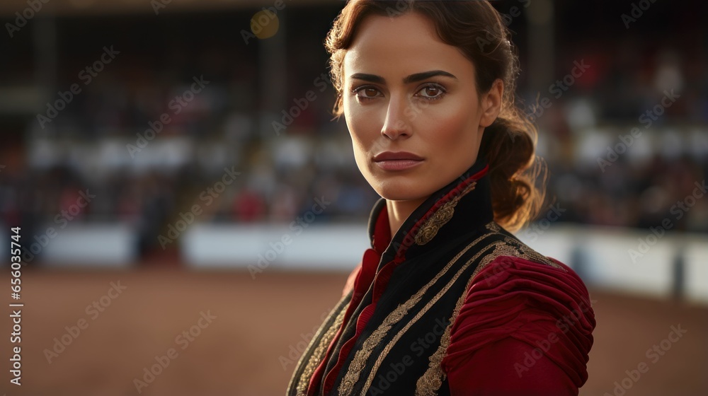 A Beautiful Spanish Woman Matador in Traditional Attire