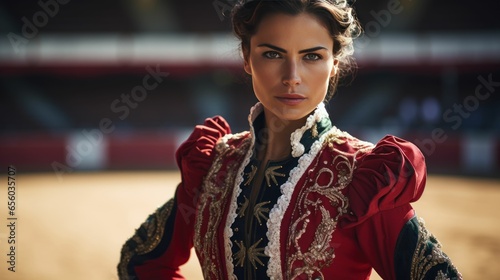 A Beautiful Spanish Woman Matador in Traditional Attire