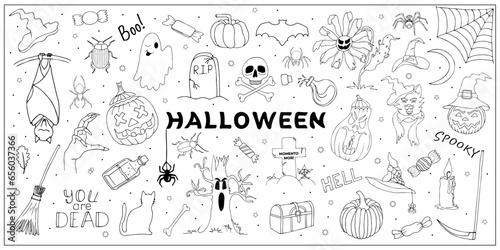 Vector set of halloween clipart. Funny  cute illustration for seasonal design  textile  decoration kids playroom or greeting card. Hand drawn prints and doodle.
