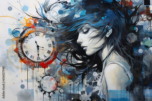 Time with life portrait of a person with a clock