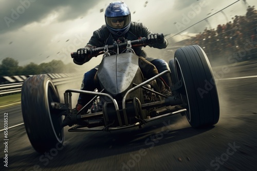 A person riding a motorcycle on a race track. Suitable for sports and racing themes.