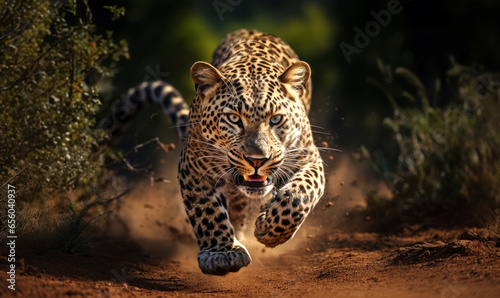 Fototapeta Close-up of a leopard stalking prey