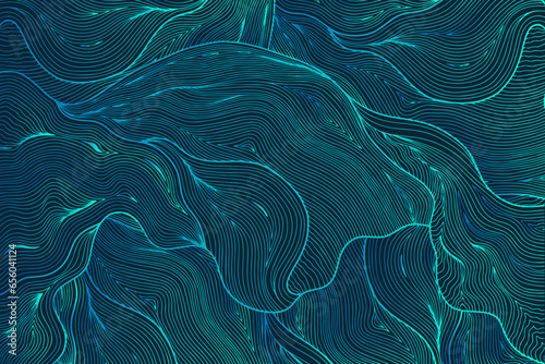 Vector abstract line art wavy flowing dynamic gradients isolated on blue background in luxury, wave, ocean concept.
