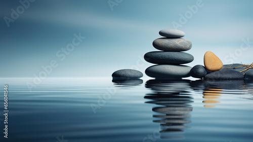 Tranquil spa pebble aquatic imagery in a minimalistic approach, artistic arrangement and ambiance, background with copy space