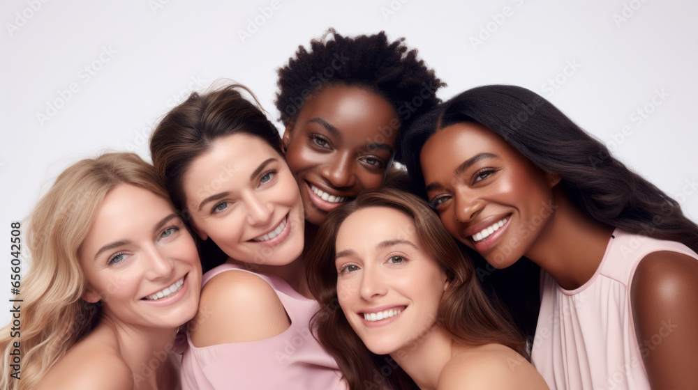 Group of diverse women posing in studio, multiculturalism, inclusivity, Multiethnic, smile, happy. Beautiful natural diversity people Group of diverse women posing in studio, multiculturalism, inclusivity, Multiethnic, smile, happy. Beautiful natural diversity people