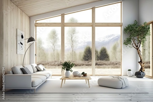 Very bright and spacious living room in Scandinavian style