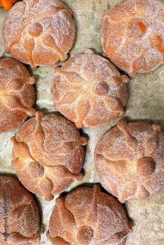 Traditional Mexican Day of the Dead bread also known as "Pan de Muerto"