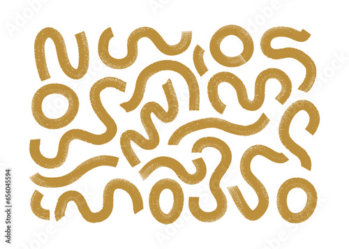 Bold curly lines, red waves, squiggles set. Vector illustration with textored strokes banner, wall art, card template