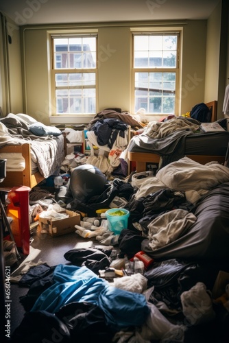 Messy College Dorm Room Floor Generative Ai