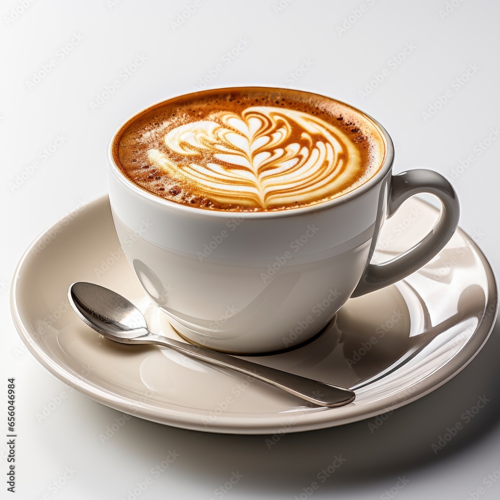 Cup of coffee latte and coffee beans isolated on white background. Cup of coffee latte and coffee beans isolated on white background.