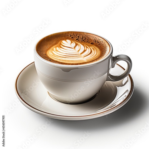 Cup of coffee latte and coffee beans isolated on white background.