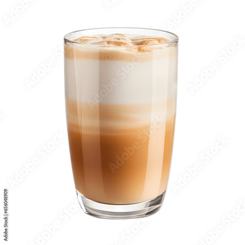 Tall Cup Containing a Creamy Latte Isolated on White Background 