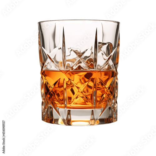 Chilled Whiskey Served with Ice on White Background
