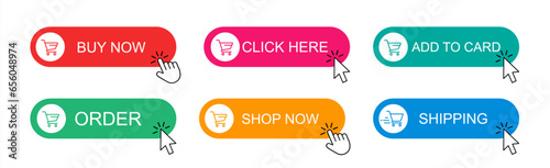 Add to cart button. Set of web buttons with shopping cart icon. Buy button for online store. Vector 10 eps.
