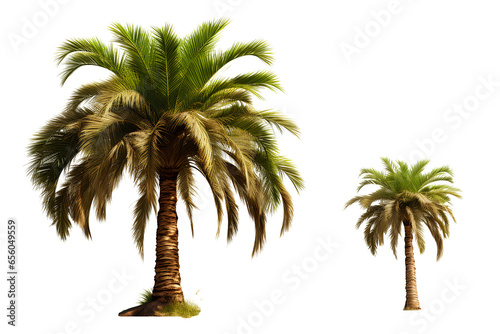 Phoenix Rupicola Tree  Cliff Date  palm trees isolated on transparent background and selective focus close-up. 3D render.