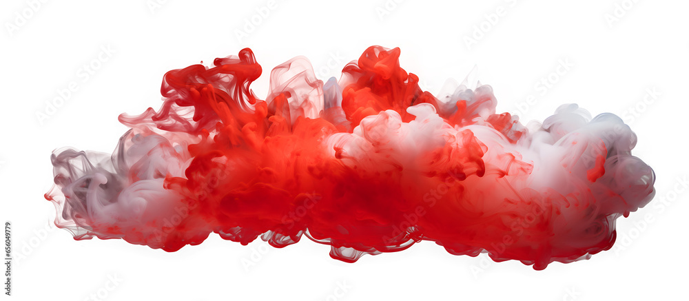 Flowing red and white color smoke on transparent background. Generative AI