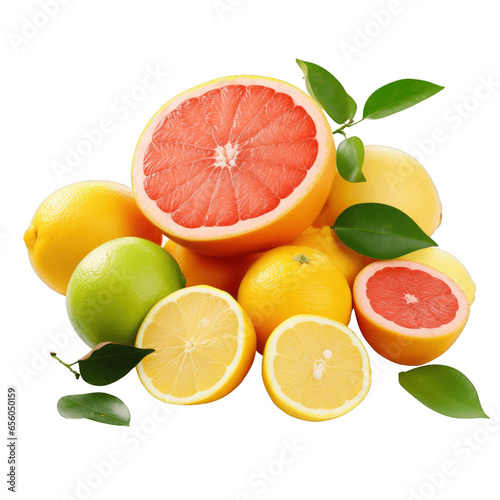 A Bounty of Fresh Citrus Fruits, Isolated on White Background
