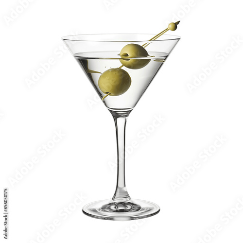 An Elegant Martini Glass with Olives, Isolated on White Background
