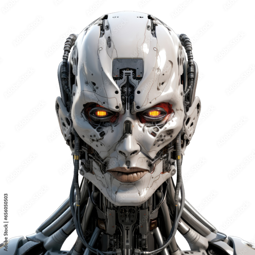 Futuristic robot cyborg of the future isolated on transparent and white background. Png transparent - obrazy, fototapety, plakaty 
