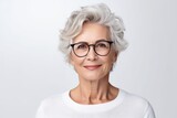 Close-up of a sprightly pensioner with glasses smiling at the camera Visual aid for seniors Generative Ai