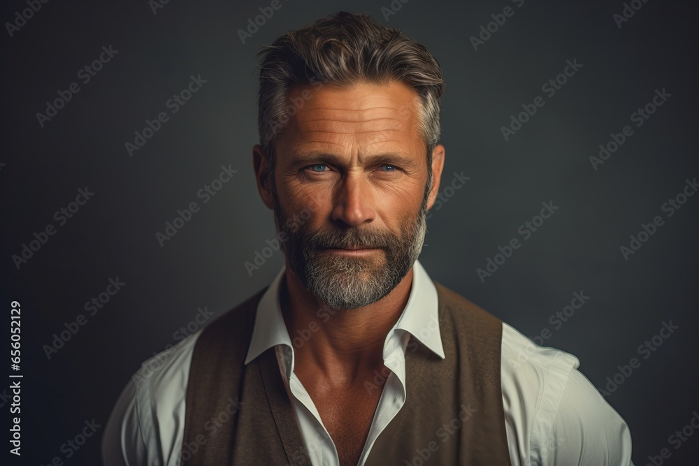 Portrait of a handsome mature man with a beard. Men's beauty, fashion.