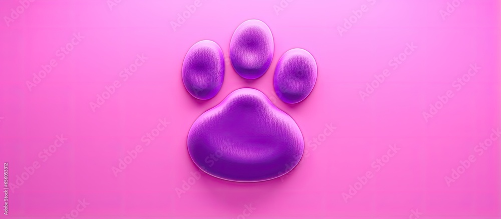 Purple and pink cartoon of animal tracking with foot print icon