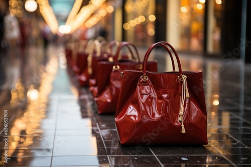 Bags and gifts in shopping center.