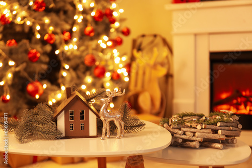 Toy house, fir branches and...