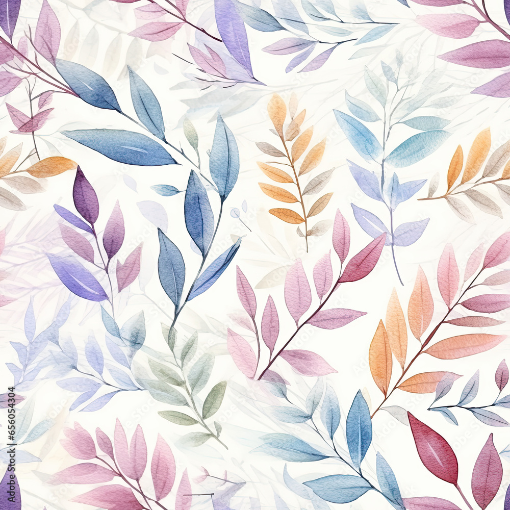 Watercolor Gentle Leaves Digital seamless pattern