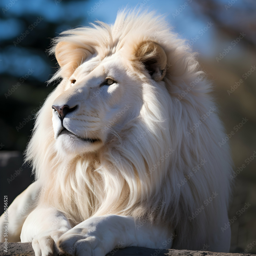 Photo South Africa, animal endangered and rare white lion generative ai Photo South Africa, animal endangered and rare white lion generative ai